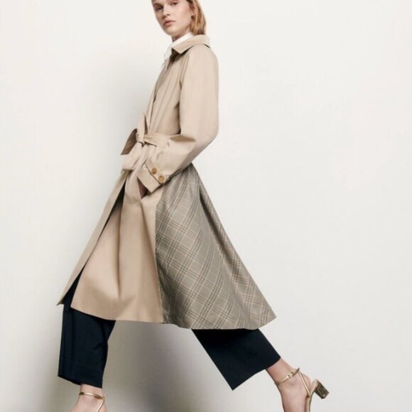 Sandro Victory Plaid Back Cotton Trench Coat 36/S - Picture 1 of 16